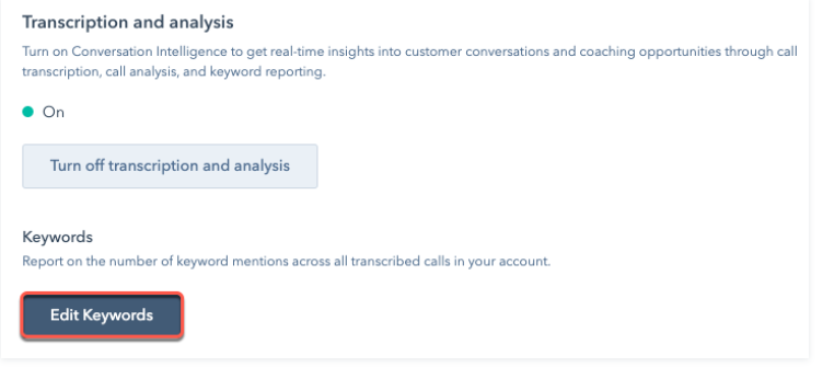 Paramétrer les mots-clés dans Conversation Intelligence HubSpot