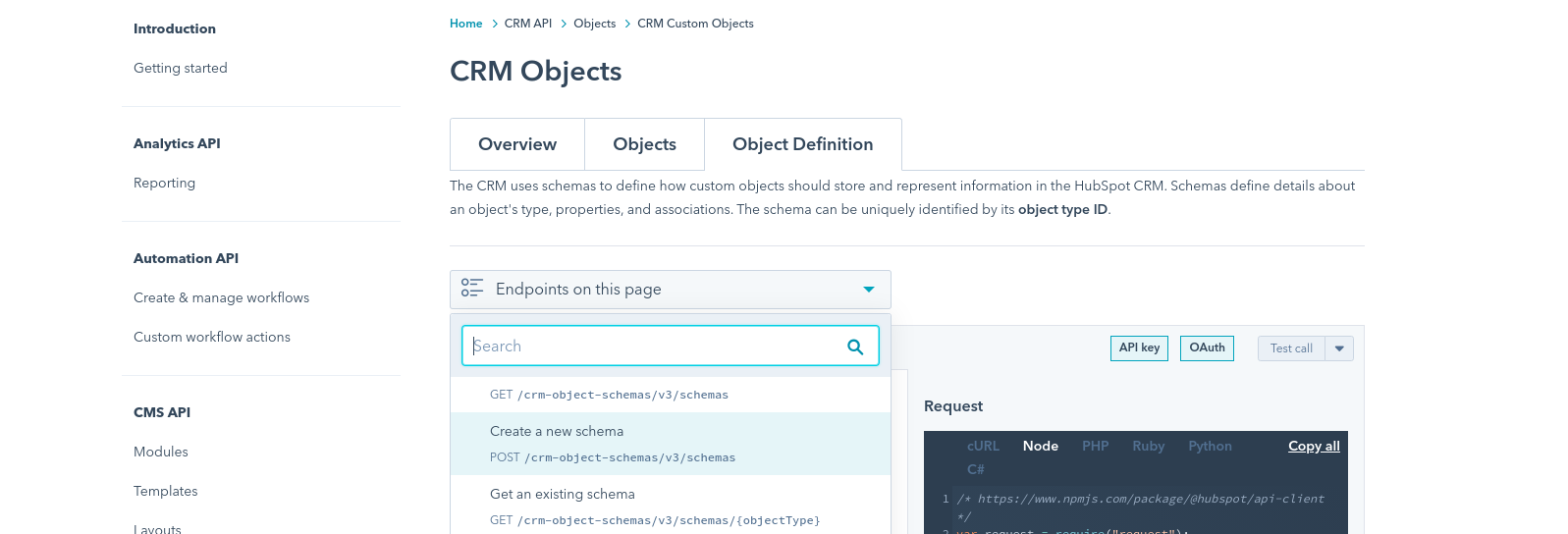 Create a new schema for HubSpot Custom Object